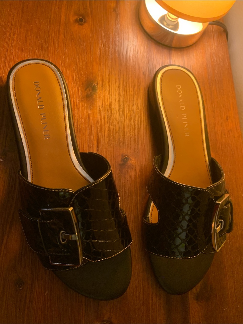 Donald J. Pliner Florence66 Black Croco Patent Leather Mules NIB Buckle Design - Picture 4 of 6